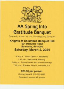 AA Spring Into Gratitude Banquet @ Knights of Columbus Banquet Hall | Batesville | Indiana | United States