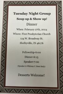 Soup Up & Show Up Dinner @ First Presbyterian Church | Shelbyville | Indiana | United States